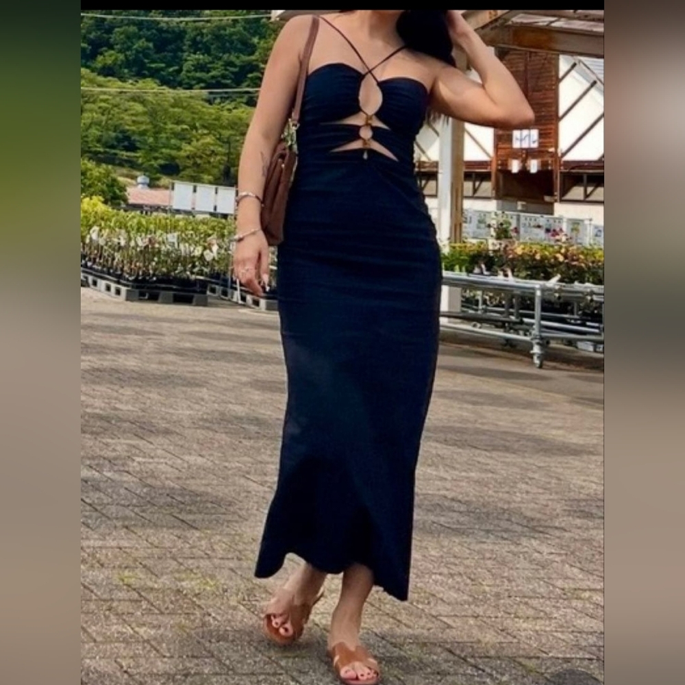 Zara Black Midi Dress with Strap Detail